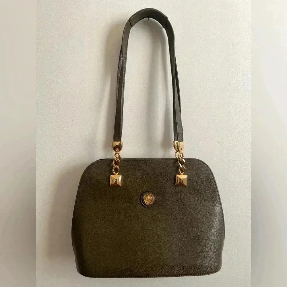 BALMAIN Vintage Leather Hunter Green Purse